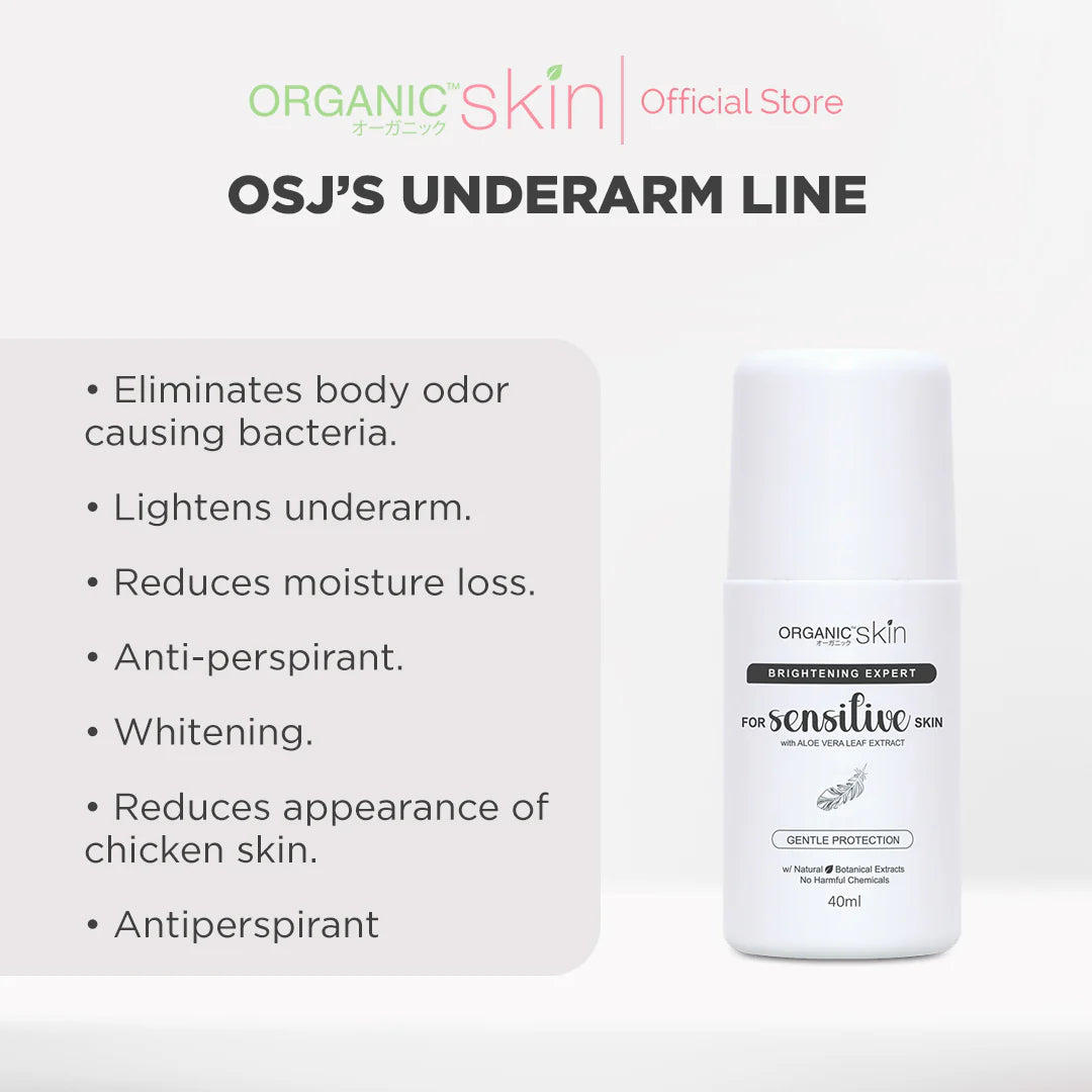 Organic Skin - Unscented Intensive Whitening Underarm Deodorant Deo Roll on for Sensitive Skin