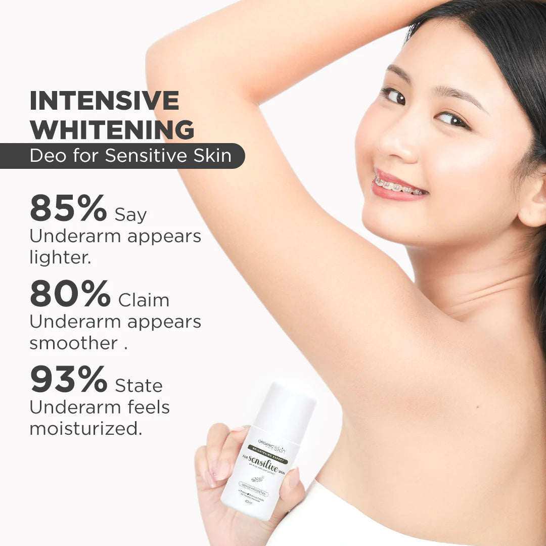 Organic Skin - Unscented Intensive Whitening Underarm Deodorant Deo Roll on for Sensitive Skin